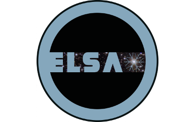 A circle with a black centre and a blue outer rim, with the words ELSA written in blue in the middle of the circle