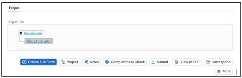 Screenshot of the navigation tool with the Create Sub Form action highlighted