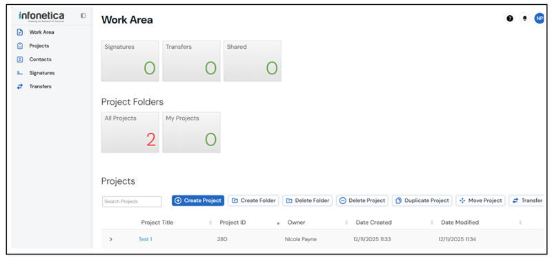 Screenshot of the applicant landing page/work area