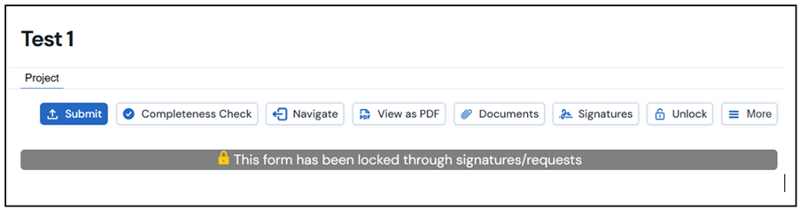 Screenshot showing a project locked page