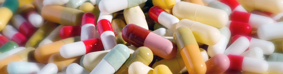 An assortment of multi-coloured antibiotics