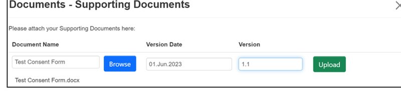 Screenshot showing how to upload supporting documents