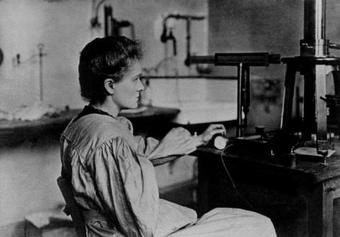 Marie Curie in her laboratory. wikipedia