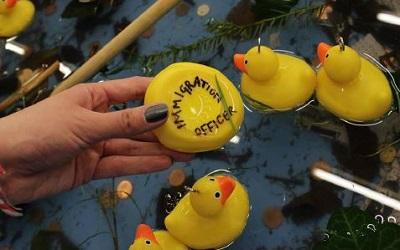 Photo of a yellow plastic duck with the words 'immigration officer' underneath