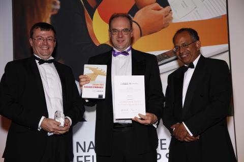 (l-r): Dr Tim Lowe and Dr Tim Hunt receive the Collaborative Teaching Excellence Award from Professor Rama Thirunamachandran, Chair of HEA Board and Vice-Chancellor of Canterbury Christ Church University