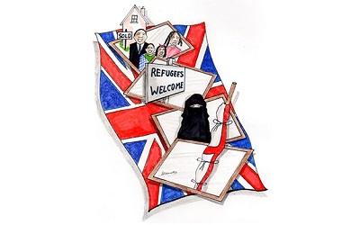 Cartoon saying Refugees Welcome