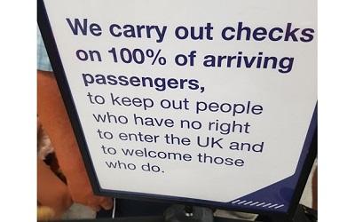 Sign at Gatwick airport all passengers see on arrival