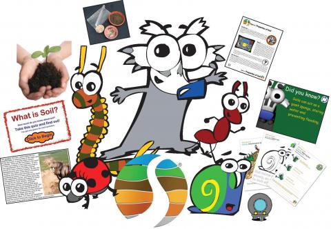 Image showing cartoon characters and text about soil