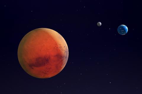 Mars, Earth and the Moon