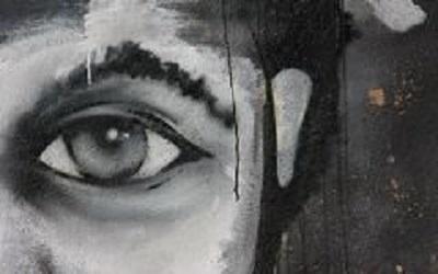 Image of a black and white eye, painted