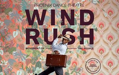 Theatre Production Promotional Poster with a gentleman tipping his hat with a suitcase