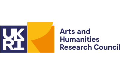 The UKRI Arts and Humanities Research Council logo, in blue, white and yellow