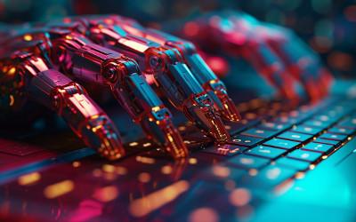 Robotic hands on a keyboard