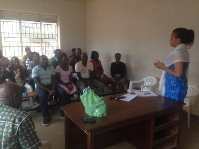 Christine Olaniyan, Director of PADEAP, briefing staff working for NGOs 