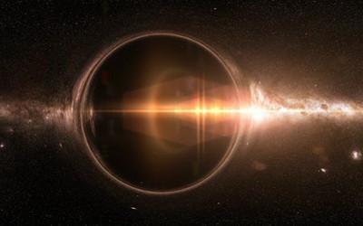Concept of a black hole acting as a lens on background light.