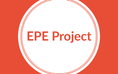 A white circle in the centre of an orange rectangle, with the words EPE Project written in it