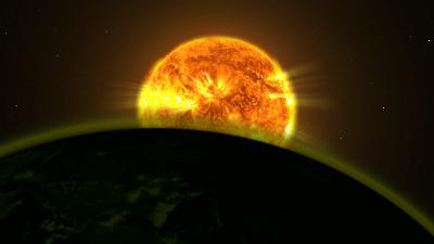 An exoplanet and its atmosphere pass in front of its star (artist’s impression, from an imaginary point near to the planet). NASA Goddard Space Flight Center 