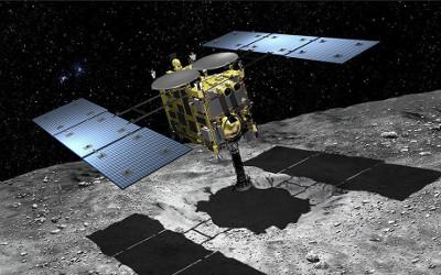 Hayabusa2 collecting samples from asteroid