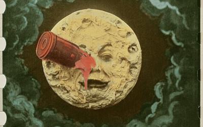Image of the moon with a rocket on it