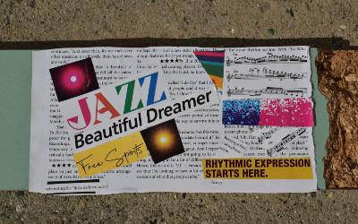 A scrapbook willed with clippings about music