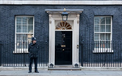 Policeman standing outside no 10 Downing Street house