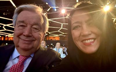 Dr Alexandra Okada with UN Secretary-General Antonio Guterres