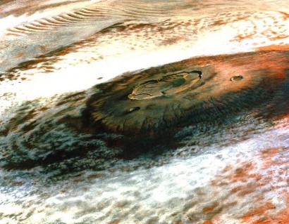 The solar system’s largest volcano Olympus Mons on Mars, seen by Viking 1. NASA/JPL 