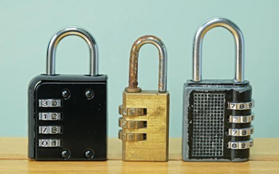 Three padlocks lined up in a row