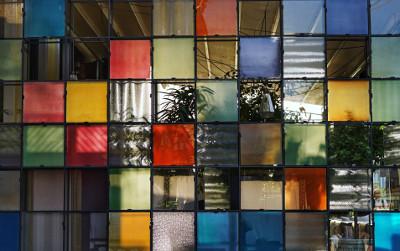 Blocks of multicoloured glass windows