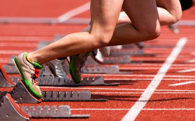 Feet in starting blocks on an athletics track