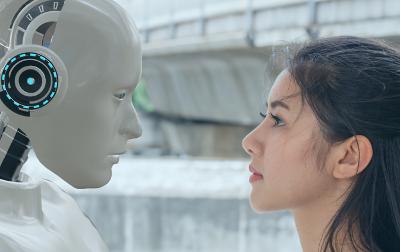 Robot and girl's faces