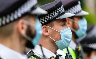 Policeman wearing face masks
