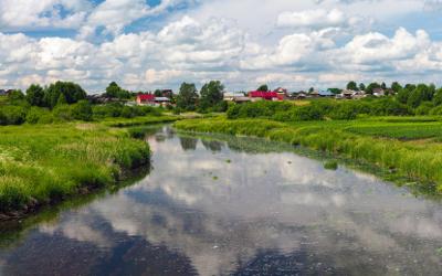 River flowing through meadows
