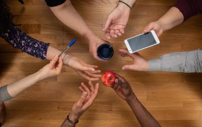 People exchaning objects