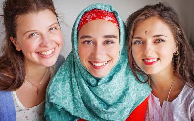 Three girls of different religions
