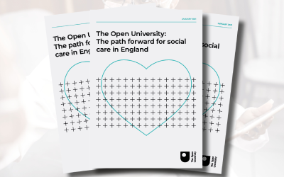 Front cover of the social care report which features a stylised graphic of a heart