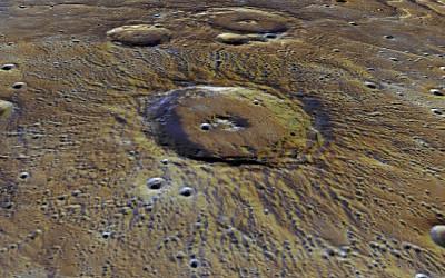 Synthetic oblique view across Stieglitz crater (100 km diameter) on Mercury. Image credit  NASA/Johns Hopkins University Applied Physics Laboratory/Carnegie Institution 