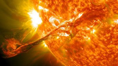 The sun emitting a sudden flash of light—a solar flare. NASA 