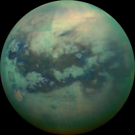 Titan imaged in the near infrared by the Cassini orbiter on November 13, 2015. NASA/JPL/University of Arizona/University of Idaho 