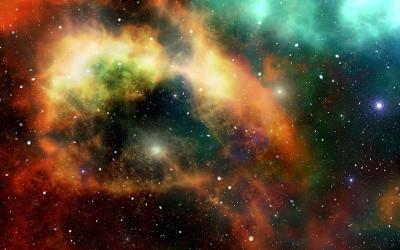 The Universe - with swirls of brown, yellow and green colours