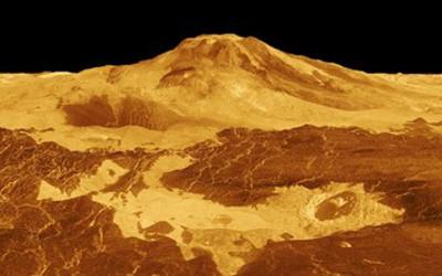 A perspective view across Maat Mons on Venus, based on Magellan radar data. Nasa/JPL